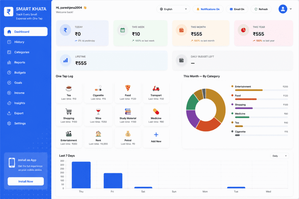 free expense tracker app dashboard